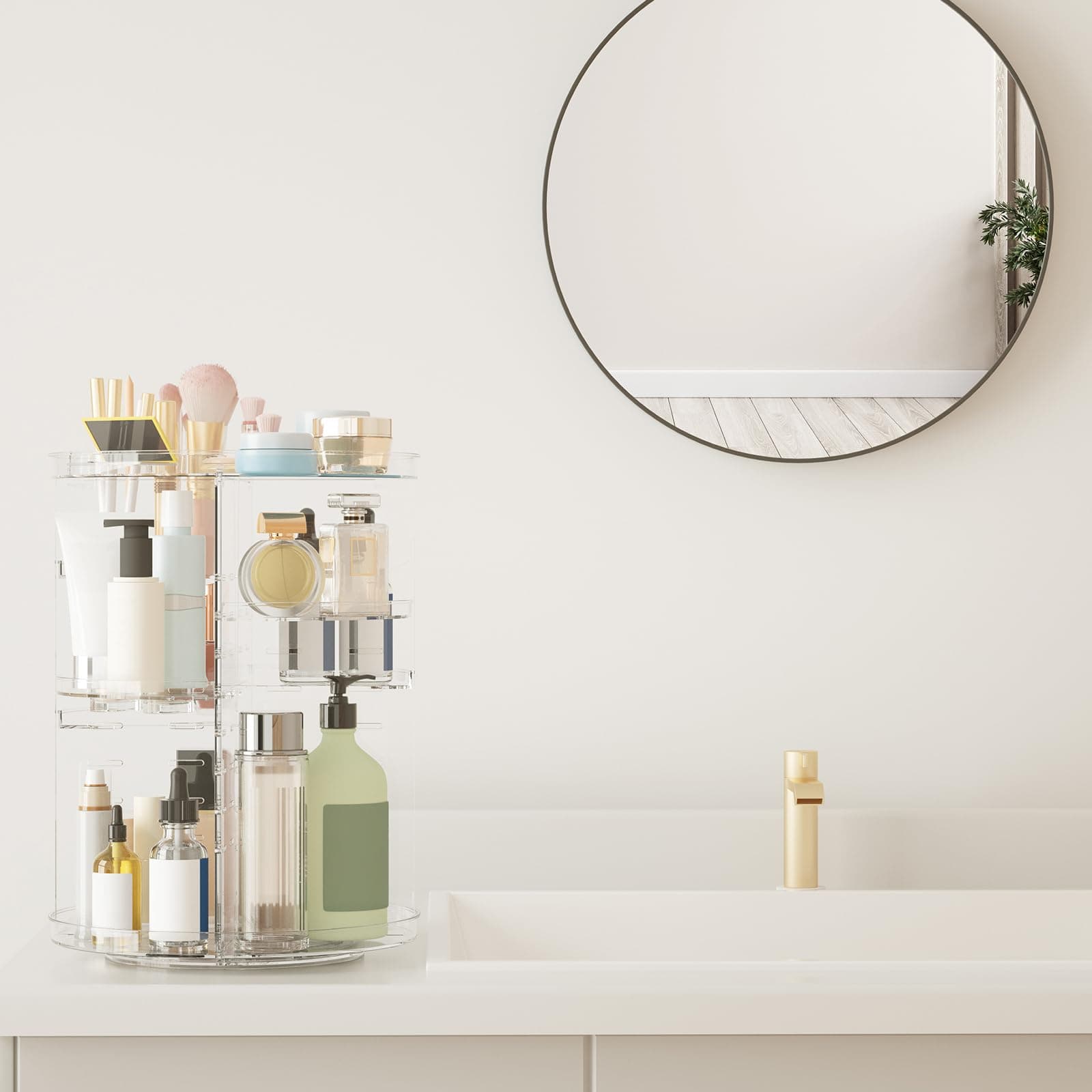 Rotating Makeup Organizer, DIY 8 Adjustable Layers Spinning Skincare Organizer, Cosmetic Display Case with Brush Holder Perfume Tray, Multi-Function Storage Carousel for Vanity Bathroom Countertop thumbnail 2
