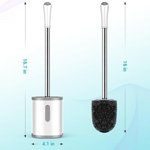 Toilet Brush and Holder Set, 2 Pack with Stainless Steel Handle Toilet Bowl Brush, Compact Toilet Scrubber Brush for Deep Cleaning Bathroom Restroom, Easy to Assemble White & Gray thumbnail 2