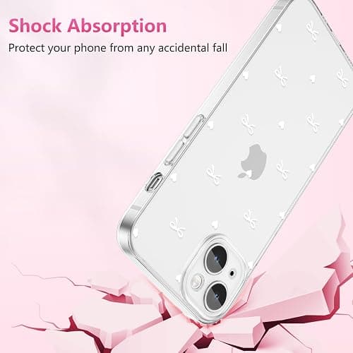 ZTOFERA Clear Case for iPhone 13, Cute Love Heart & Bowknot Pattern Design Aesthetic Transparent Phone Case Soft Flexible TPU Shockproof Protective Cover for Women Girls - White Bow thumbnail 5