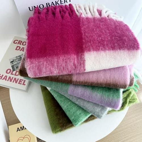 MININAI Women Chunky Plaid Scarf Oversized Big Grid Tassel Large Wrap Scarf Soft Fall Winter Thick Warm Shawl Scarves thumbnail 7