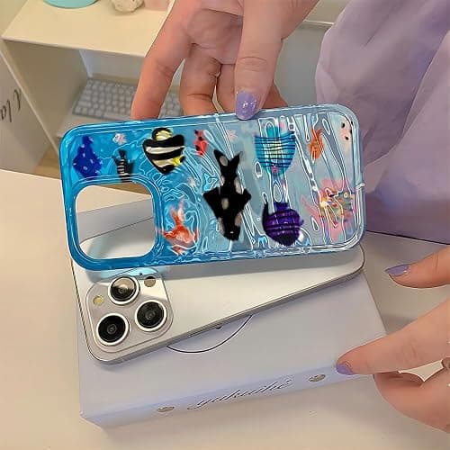Casechics Compatible with iPhone Case,Cute Ocean Animals Aquaria Lovely Fishes Full Body Protection Soft Shockproof Cover Phone Case (Blue,iPhone 15) thumbnail 3