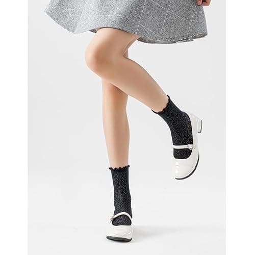 Mcool Mary Women's Ruffle Socks Mesh Casual Lace Cotton Ankle Ultra Thin Frilly Crew Socks for Women 6 Pairs thumbnail 6