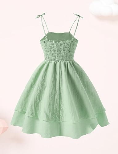 Happy Cherry Girls Spaghetti Strap Smocked Dress Layered Beach Sundress A-Line Midi Dresses 8-13 Years thumbnail 3