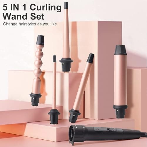 5 in 1 Curling Wand Iron Set - EMOCCI PRO Instant Heat Long lasting Hair Waver Iron Straightener and Curler 2 in 1 with 5 Interchangeable Ceramic Tourmaline Barrels for All Curly and Wavy Hairstyle thumbnail 8