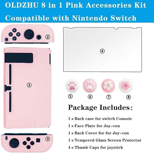 OLDZHU Pink Dockable Protective Case Cover Compatible with Nintendo Switch Joy-Con Controllers,with Glass Screen Protector and 4 Thumb Grips,Shock-Absorption and Anti-Scratch (Pink) thumbnail 7