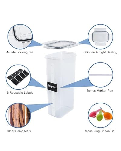 Airtight Food Storage Containers with Lids, Clear Pantry Canister Set for Kitchen Organization, Stackable Organizers for Flour, Sugar, Cereal, Rice, BPA Free Plastic 24 Pack with Different Sizes thumbnail 3