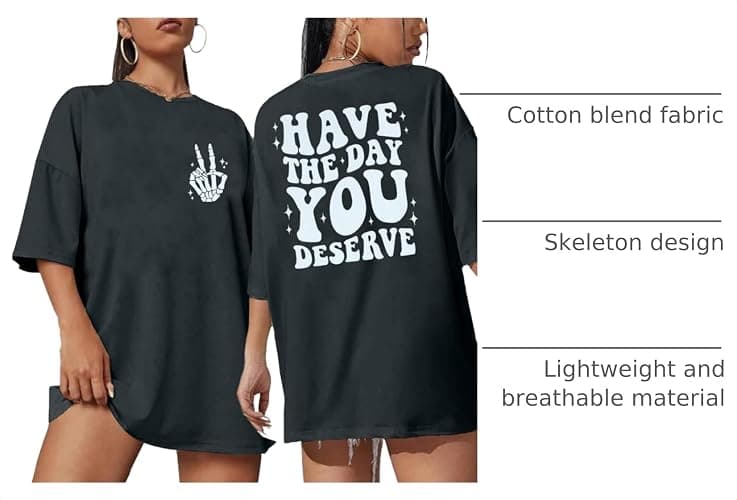 ASTANFY Oversized Tshirts for Women: Deserve Day Shirt Funny Skeleton Shirts Casual Oversized Graphic Tees Tops thumbnail 4