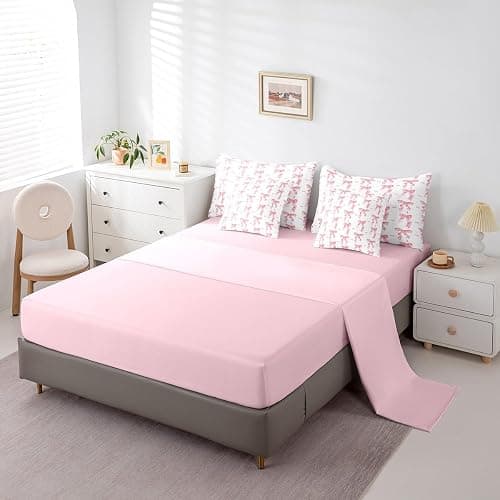 Erosebridal 7 Piece Bedding Set Full Bowknot Comforter Set with Sheets Coquette Checkered Bow Bed in a Bag Cute Princess Fashion Kawaii for Kids Girls Women thumbnail 4