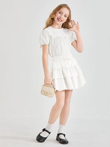 Haloumoning Girls Ruffle Tiered Mini Skirt Kids Drawstring High Waist Flowy Tennis Golf Skorts 5-14 Years thumbnail 2