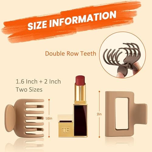 DEPOKA Matte Hair Clips for Women and Girls - Rectangle and Double Row Small Claw Clips for Thin/Medium Fine Hair - Nonslip Jaw Clips (Beige, Khaki, Brown, Black) thumbnail 2