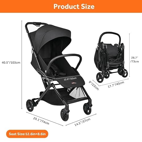 LIVINGbasics Lightweight Baby Stroller, Compact Portable Folding Stroller with Adjustable Backrest&Footrest for Travel, Black thumbnail 2