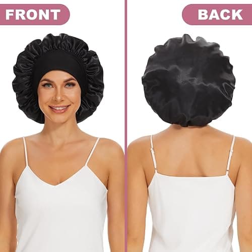 4Pcs Satin Bonnet Silk Bonnet, Hair Bonnet for Sleeping, Elastic Wide Band Sleep Cap, Soft and Breathable Silk Hair Wrap for Sleeping (Black Purple Rose Leopard) thumbnail 5