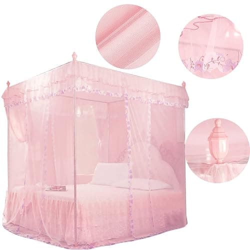 Hapivida Canopy Bed Curtains, 4 Corners Post Bed Curtains Princess Bed Canopy Bed Drapes Net Bedroom Decoration Accessories for Girls Adults Bedroom Decoration (PINK-150 * 200 * 200) thumbnail 7