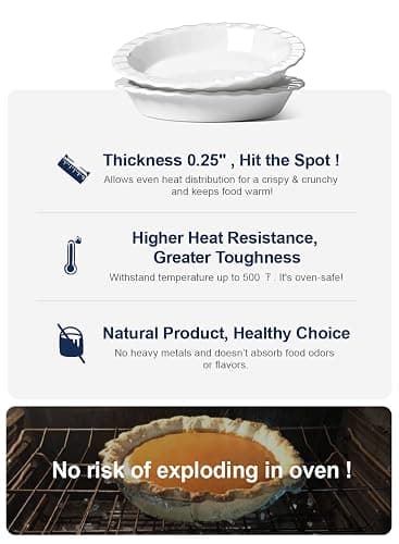 LE TAUCI Ceramic Pie Pans for Baking, 9 Inches Pie Plate for Apple Pie, Round Baking Dish, 36 Ounce Fluted Dish Pie Pan, Set of 2, White thumbnail 5