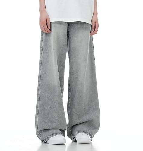 Wide Leg Jeans Men Y2k Baggy Hip Hop Grey Jeans Casual Loose Fit Skater Denim Pants Vintage Oversized Pants Streetwear thumbnail 3