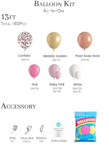 Soonlyn Rose Gold Balloons - 140 Pack, 12 Inch Gold & Pink, Pink Confetti, Arch Kit for Bridal & Baby Showers thumbnail 6