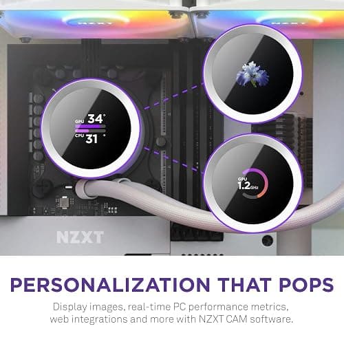 NZXT Kraken 240 RGB - 240mm AIO CPU Liquid Cooler - RL-KR240-W1 - Customizable 1.54" Square LCD Display for Images, Performance Metrics - High-Performance Pump - White thumbnail 2