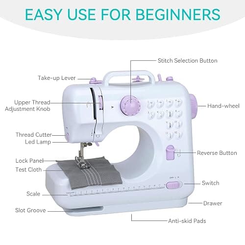 Mini Sewing Machine for Beginners, Portable Electric Sewing Machine with Dual Speed, 12 Built-in Stitches, Foot Pedal, and Accessories Kit for Home DIY Projects & Gift thumbnail 2