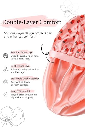 Vettres Double Layer Satin Bonnet with Detachable Eye Mask Night Cap for Curly Natural Hair Reduces Frizz Locks in Moisture thumbnail 7