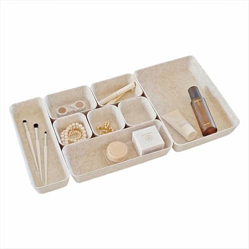 TTUGTTUG 8-Piece Felt Drawer Organizer Set in 4-Sizes, Made from Eco-Friendly Material for Vanity, Makeup, Desk, Office, Kitchen, and Nightstand, Oatmeal - Image 1