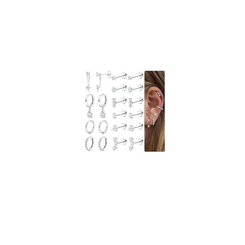 MILACOLATO Hypoallergenic Flat Back Earrings 14K Gold Plated Cartilage Earring Sets for Multiple Piercing 20G Surgical Stainless Steel Earrings for Women Trendy Earring Stacks Small Hoop Flatback Stud Earrings - Image 1