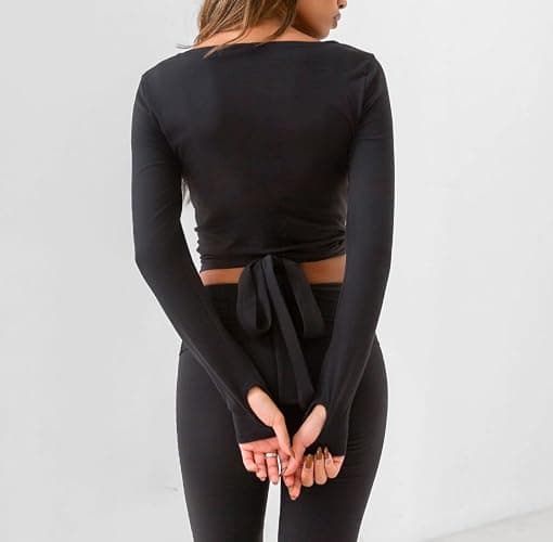 Usweetie Women's Ballet Wrap Top Long Sleeve Tie Workout Pilates Yoga Wrap Top thumbnail 3