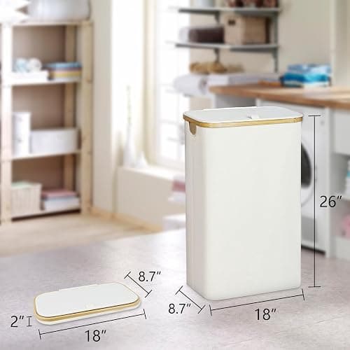 Slim Laundry Hamper with Lid - 60L Narrow Laundry Hamper with Lid, Dirty Clothes Hamper Small Hampers for Small Space, Slim Laundry Basket with Bamboo Handle (Beige) thumbnail 3