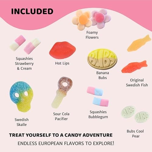 Swedish Candy Mix with UK’s Famous Squashies – 1.2 lbs Bulk Bag of Viral Sweets Including Bubs Candy – Fun Assortment for Parties, Gifts & Candy Lovers, also includes the original Swedish Fish and Skulls thumbnail 3