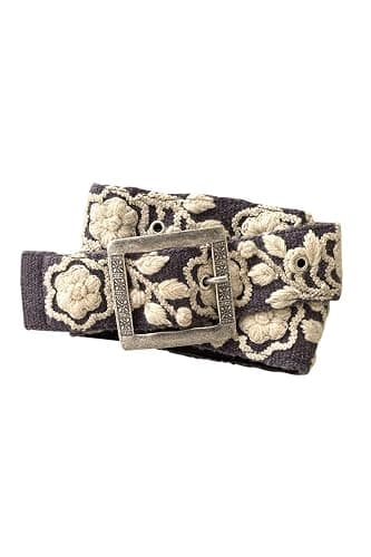 Tey-Art Angela Hand Embroidered Fair Trade Wool Belt (S, Charcoal) - Image 1