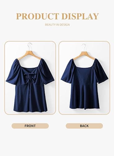Eytino Womens Plus Size Tops Sweetheart Neck Short Sleeve Eyelet Embroidery Summer Loose Peplum Shirts(1X-5X) thumbnail 4