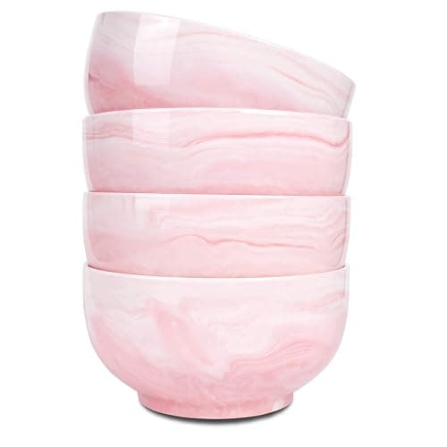 Bosmarlin Marbling Ceramic Soup Bowl Set of 4, 33 Oz, Dishwasher and Microwave Safe (33 Oz, A-Pink Marbling) - Image 1