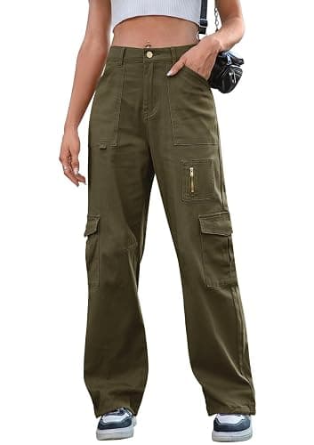 IVIR Cargo Pants Women High Waist Wide Leg Casual Pants with 7 Pockets Stretchy Drawstring Baggy Y2K Trousers - Image 1