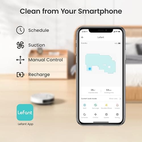 Lefant Robot Vacuum Cleaner, Strong Suction, 120 Mins Runtime, Slim, Low Noise, Automatic Self-Charging, Wi-Fi/App/Alexa Control, Ideal for Pet Hair Hard Floor and Daily Cleaning, M210 thumbnail 5