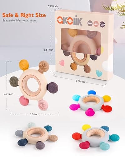 akolik Teething Toys for Babies, Baby Teethers Toy Teething Ring Silicone, Grasping Teething Toy, BPA Free Teething Nursing Accessories for 3+ Months Boy, Girl Toddlers (Rudder B) thumbnail 2