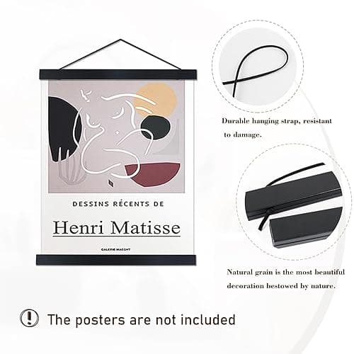 Artmag Magnetic Poster Hanger Frame, 18x24 18x12 18x28 Light Wood Wooden Magnet Canvas Artwork Print Poster Hangers Frames Hanging Kit (Black, 18") thumbnail 4