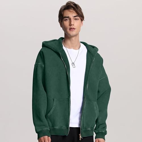 FAIABLE Mens Womens Double Zip Up Hoodie Oversized Acid Wash Hoodie Heavyweight Fleece Cotton Zipper Sweatshirt Vintage thumbnail 2