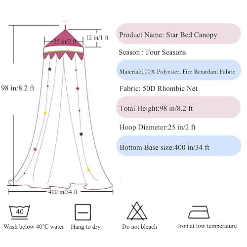 Nattey Bed Canopy with Lights for Girls,Gold Star Princess Crib Canopy Curtains,Extra Large Dome Mosquito Net Reading Nook Canopy for Kids Boys Twin Full Queen Size Bed,Fire Retardant Fabric thumbnail 2