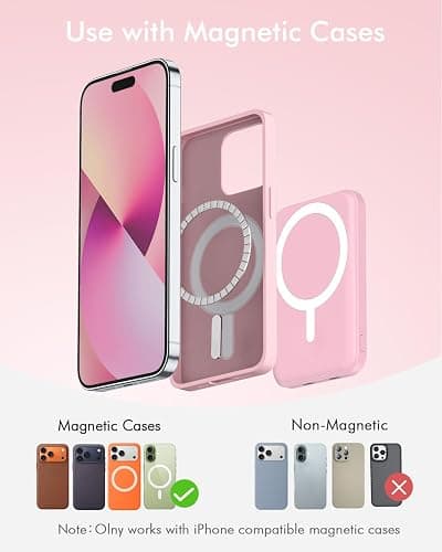 podoru for Magsafe Power Bank, 5000mAh Magnetic Battery Pack with Type-C Cable 20W PD Fast Charging Lighting Input for Wireless Portable Charger for iPhone 17/16/15/14/13/12 Series-Rose Pink thumbnail 2