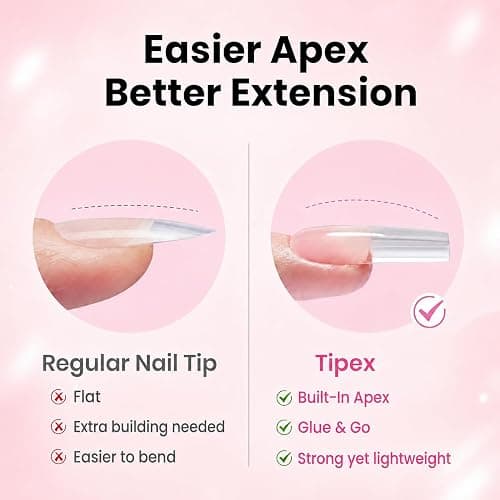 Beetles Tipex Instant Apex Nail Tips Kit, Long Square, 224pcs 16 Sizes | With Dehydrator & Primer, Thicker, Reinforced Apex for Long-Lasting Wear, 20g Solid Nail Glue, Mini UV Lamp, Base & Top Coat thumbnail 4