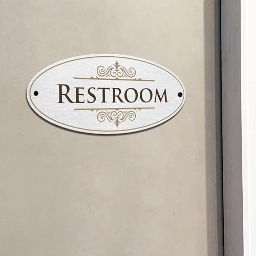 SmartSign Designer Restroom Sign for Door, 3M Adhesive Backing & Pre-Drilled Holes, 3.5 x 8 inch, Vintage Decor Unisex Bathroom Sign, Matte Finish, 32 mil Anodized Aluminum, Made in USA thumbnail 7
