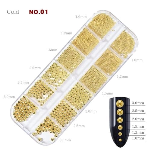 0.8mm Mini Small Nail Beads Stainless Steel Beads Nail Chain Charms Nails Art Decorations Gun Grey Nail Studs Gold Caviar Nail Charms DIY Tool Nail Studs Accessories Cold Nail Gems (Gold) thumbnail 4
