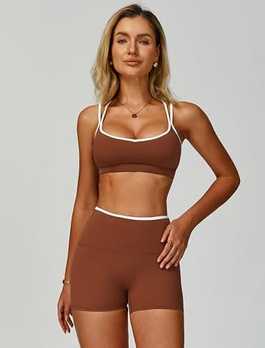 QBGJTD Two Piece Workout Sets For Women Sports Bra Matching High Waist Scrunch Butt Shorts Gym Yoga Athletic Clothes thumbnail 4