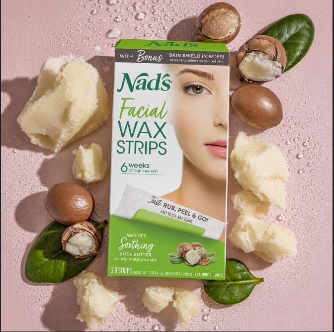 Nad's Facial Wax Strips, Hypoallergenic Face Hair Removal Kit, 20 Ct | All skin types, made with shea butter, home waxing kit, 4 calming oil wipes, skin protection powder, ready to use, no heating thumbnail 12