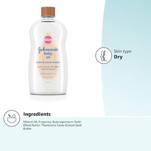 Johnson's Baby Oil, Mineral Oil Enriched with Shea & Cocoa Butter to Prevent Moisture Loss, Hypoallergenic, 20 fl. oz thumbnail 2