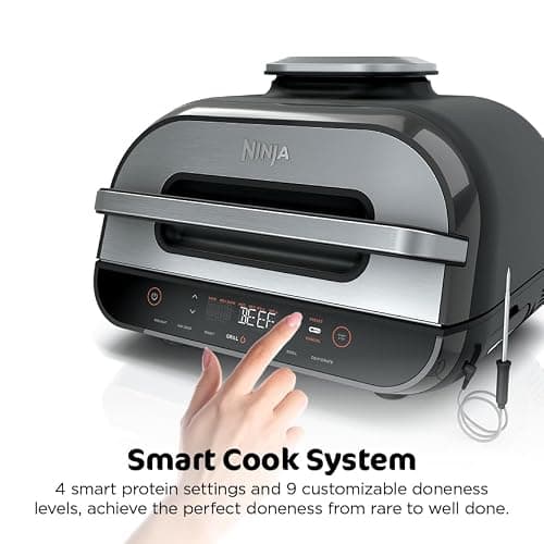Ninja | Indoor Grill and Air Fryer| Foodi Smart XL | 6-in-1 Grill, Air Fry, Roast, Bake, Broil, Dehydrate & Crisp |Smart Thermometer & Splatter Shield | Dishwasher Safe Parts | Black/Silver | FG551 thumbnail 4