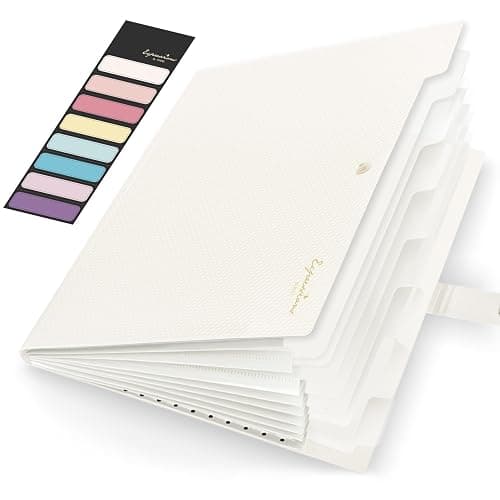 Sooez Accordion File Organizer, Letter Size Expanding File Folder with Labels, 8 Pocket Folders for Document, Portable Paper Bill Receipt Organizer for Home School Office Supplies, A4 Size, Off White - Image 1