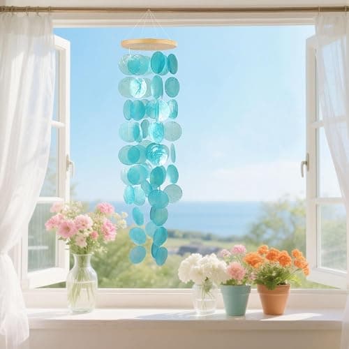 Capiz Shell Wind Chimes, Coastal Style Indoor Outdoor Garden Decor Gift | Decorative Coastal Capiz Shell Wind Chimes for Indoor & Outdoor Garden Patio, Ideal Gift for Wind Chime Enthusiasts thumbnail 2