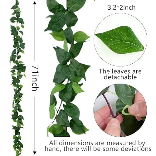 Apeair 3Pcs Artificial Greenery Ivy Vines Kit, 6FT Odorless Silk Ivy Garland, Green Leaves Fake Hanging Plants, for Boho Decor, Home, Classroom, Wall, Party and Wedding Decoration thumbnail 3