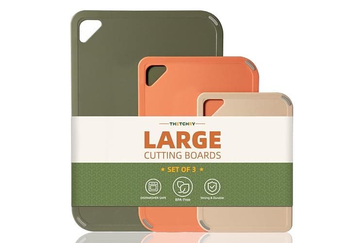 THETCHRY Plastic Cutting Board Set, Cutting Boards for Kitchen BPA Free | Large-Small Chopping Boards Set of 3 Non-Slip for Cooking Camping Dishwasher Safe, Reversible, with Grip Handle, Orange Green - Image 1