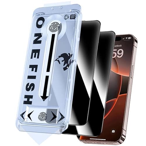 OneFish Privacy Screen Protector for iPhone 16 Pro Max [6.9 inch], Airbag Edge Protection Anti Spy Private Tempered Glass Film with Installation Frame 9H Scratch Resistant Easy Installation-2Pack. - Image 1